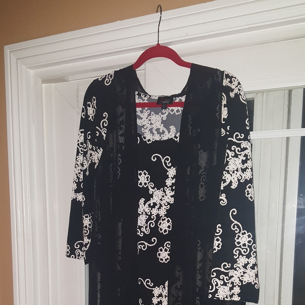 Dress with black sheer duster jacket
